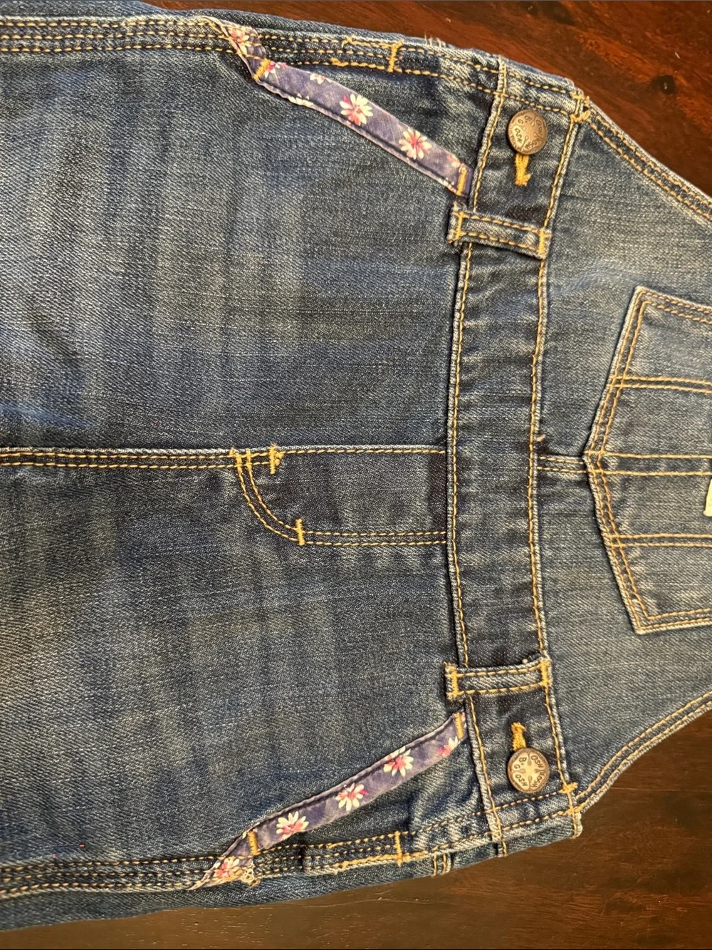 OshKosh B'gosh Vintage Toddler Girl’s Denim Overalls w/ Floral Trim size 18 mos